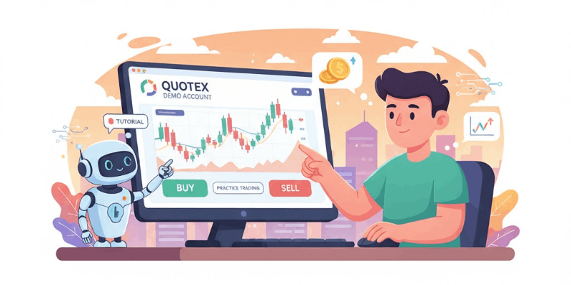 Quotex ڈیمو اکاؤنٹ پر ٹریڈنگ چارٹس اور ورچوئل بیلنس۔