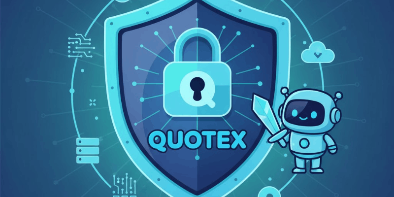 Um escudo digital em um gráfico de negociação, simbolizando proteção e confiabilidade na Quotex.